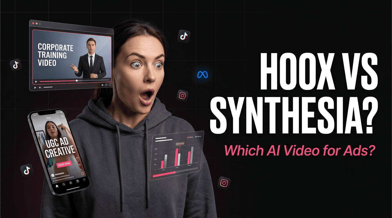 Hoox vs Synthesia : comparaison pour le marketing vidéo et les ads